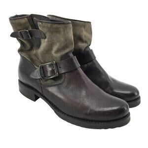 FRYE Veronica Short Ankle Boot Dark Brown Leather Canvas Womens 9 B Mixed Media